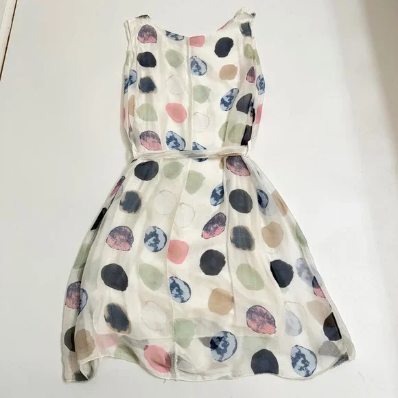 Gigi Moda Italy Silk Blend Polka Dot Dress Medium Sheer Tie Waist A-Line - Picture 4 of 6